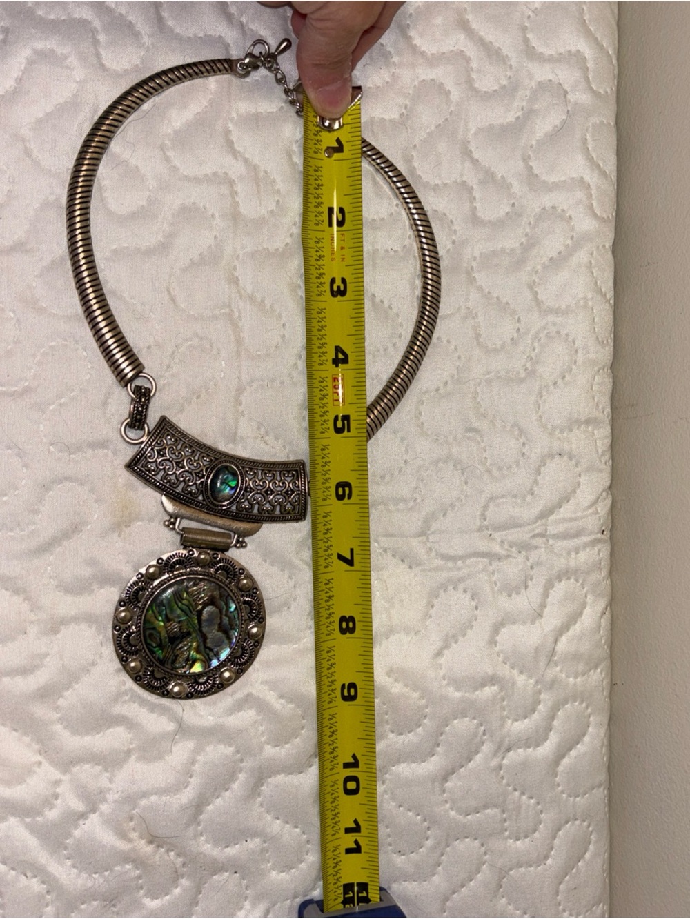 Statement Abalone Pendant Necklace in Green and Silver - Picture 6 of 6
